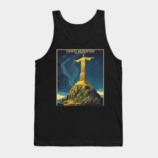 Cristo Redentor Starry Night Rio de Janeiro Brazil Vintage Tourism Travel Poster Tank Top